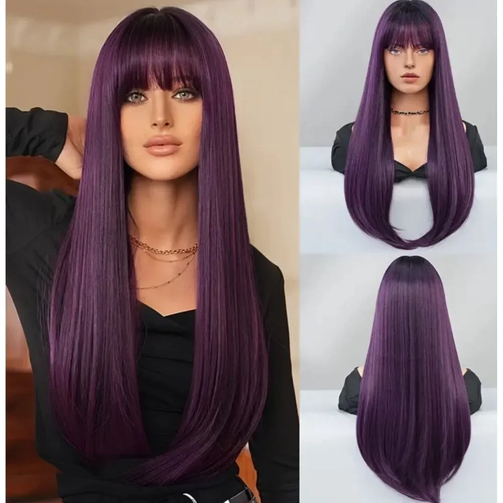 NEW 28 inch Long Ombre purple glueless wig - Picture 1 of 6